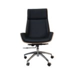 Designer High Back Office Chair Walnut wood - Black Leather