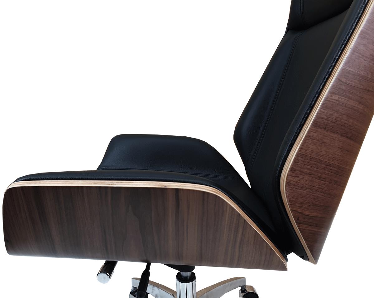 Designer High Back Office Chair Walnut, Wood Leather Desk Chair