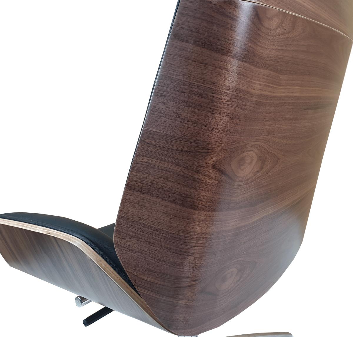 Designer High Back Office Chair Walnut wood - Black Leather - Charles Eames
