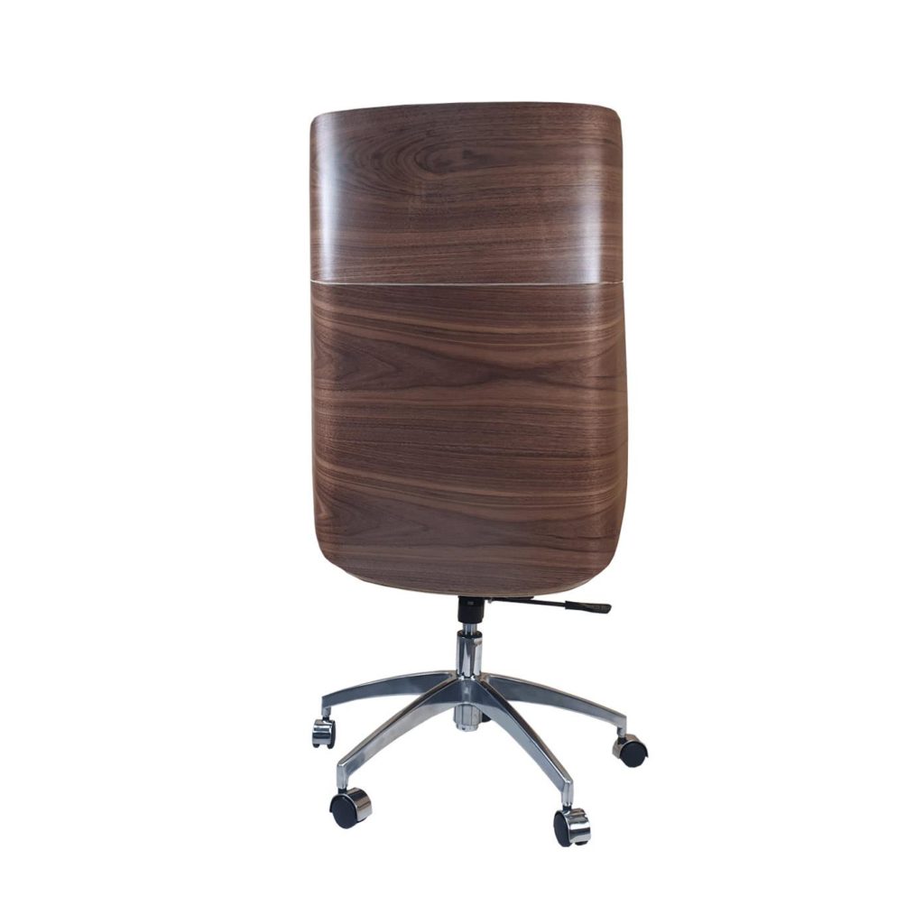 Designer office chair walnut wood Brown leather High back